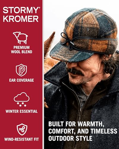 Image of Stormy Kromer The Original Cap, Wool Blend Hat, Warm Winter Outdoor Cap with Flannel Lining, Earflaps, for Men and Women