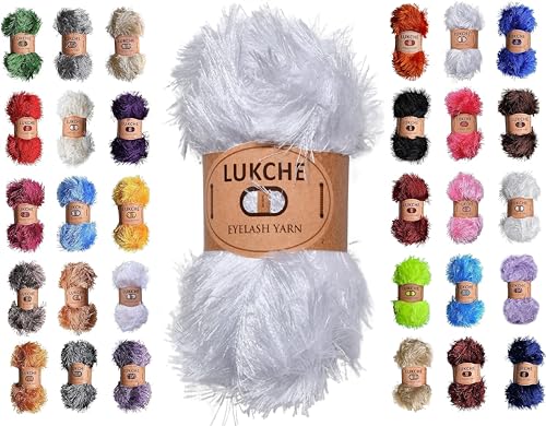 Image of Eyelash Fun Fur Yarn Premium 100% Polyester 164 Yds (150 Mt), 3.53 Oz (100 Gr) Colorful Crochet Yarn Dıy Hand Knitting. (Optical White, 1 Skein)