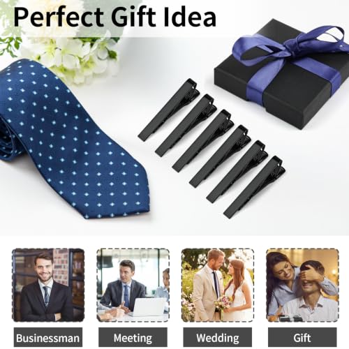 Image of MOWPOG 6 Pcs Tie Clips for Men, Tie Bar Pins Tacks with Gift Box | Copper, Shiny & Glossy, for Father, Husband, Boyfriend, Business, Wedding, Suit Accessories, Easy to Open, Won't Fade /Scratch
