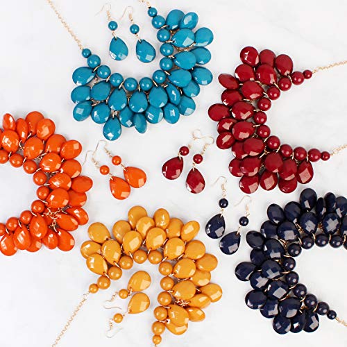 RIAH FASHION Chunky Acrylic Jewel Cluster Floating Bubble Statement Necklace - Teardrop Dangle Layered Bib Collar4