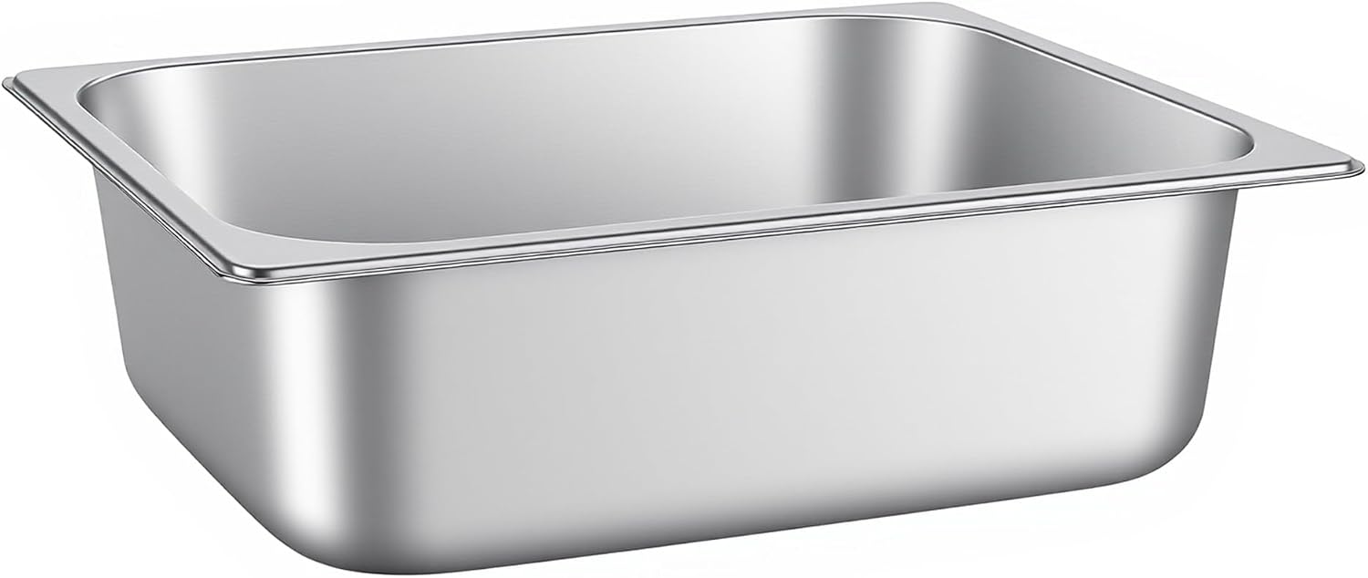 6 Pack 1/2 Size Deep Steam Table Pan, 12.8 x 10.4 x 3.9 Inch Stainless Steel Hotel Pan for Cafeterias, Restaurant, Catering