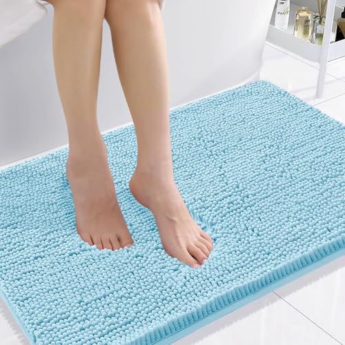 Smiry Luxury Chenille Bathroom Rugs 36x24, Extra Soft and Absorbent Shaggy Bath Mat, Machine Washable, Non-Slip Plush Carpet Runner for Tub, Shower, and Floor, Home Decor Accessories, Sky Blue