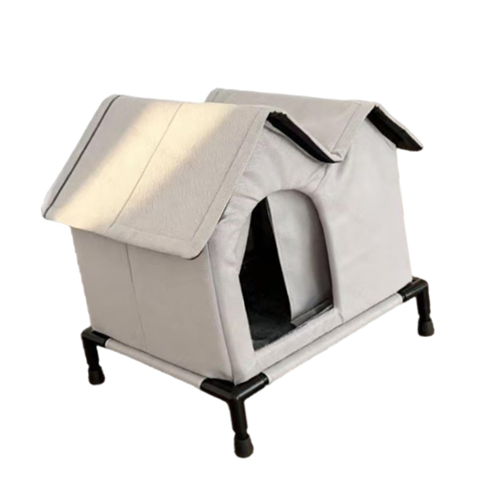 MagiDeal Insulated Outdoor Cat House Waterproof for Outdoor Cats Kitty Pet House Dog House Bed Warm Elevated Feet Stray Cat Shelter for Barn Porch Outside Cats Tent with Legs,Gray D-Size M