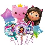 Generic 6 PCS Gabbys Girls Cat Birthday Balloons, Aluminum Foil Party Balloons for Kids Birthday Decorations Party Supplies, Pink Cartoon Style Balloons Doll House Party Decor