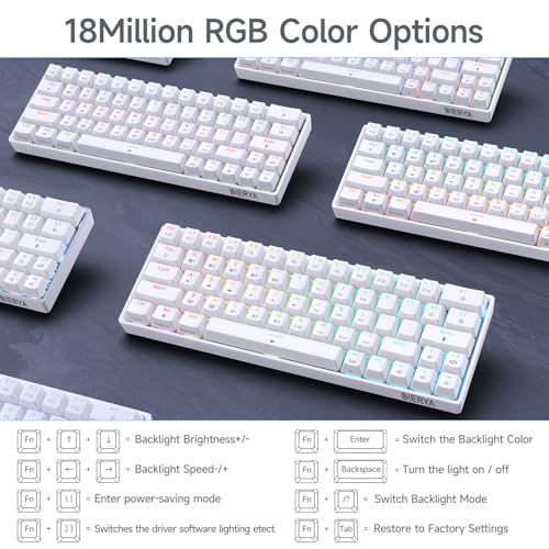 Image of DIERYA DK63 60% Wireless Mechanical Gaming Keyboard | Bluetooth /2.4G /Wired | RGB Backlit Compact 63 Keys Mini Office Keyboard | with Blue Switch | for Windows Laptop PC Gamer Typist-White