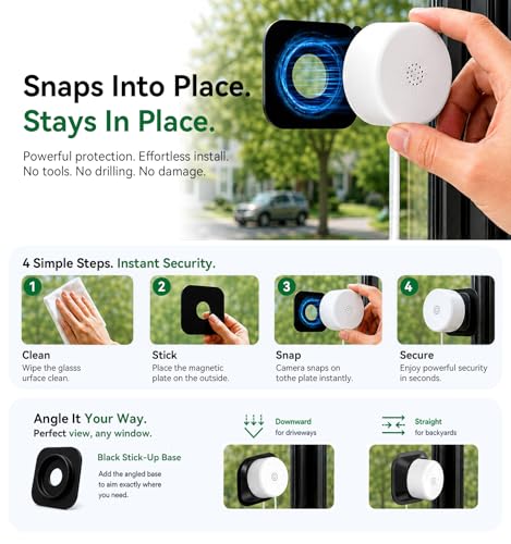 Image of 2K No-Drill Window Security Cameras, 4Packs Magnetic Cameras for Home Security, 5G&2.4G WiFi Indoor Angled Window Cam Stick on Glass, Full Color Night Vision, 24 /7 AI Human Detection for RV, Apartment