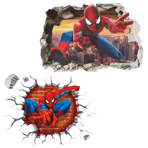 Kibi 2 st Spiderman 3D-väggklistermärken spindelmannen tapet spindelmannen 3D-väggklistermärken väggklistermärken för barn sovrum vardagsrum barnkammare bakgrund avtagbar