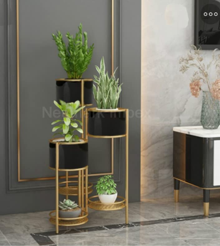 Cretee Metal Plant Stand, 6 Tier 6 Potted Indoor Outdoor Flower Pot Stand Holder Shelves, Foldable Decorative Display Rack for Garden, Living Room, Corner Bedroom Gift Color Black