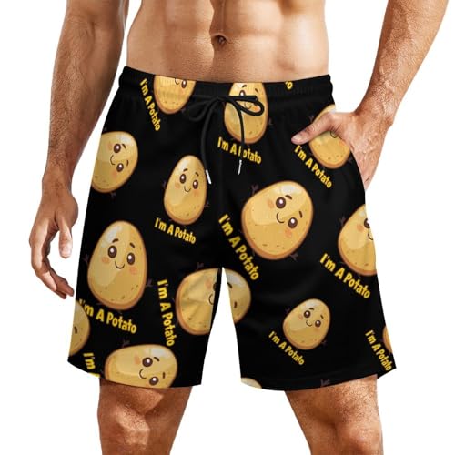 Funny Potato Mens Swim Trunks Quick Dry Beach Board Shorts with Pockets