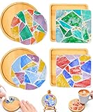 GHAHILI 4 Sets DIY Mosaic Kits for Adults Glass Mosaic Tiles for Crafts with Wooden Coasters for Women Mixed Color Mosaic Art Kit Craft Coaster Project Handmade Making Kit Set for Home Decor Gifts
