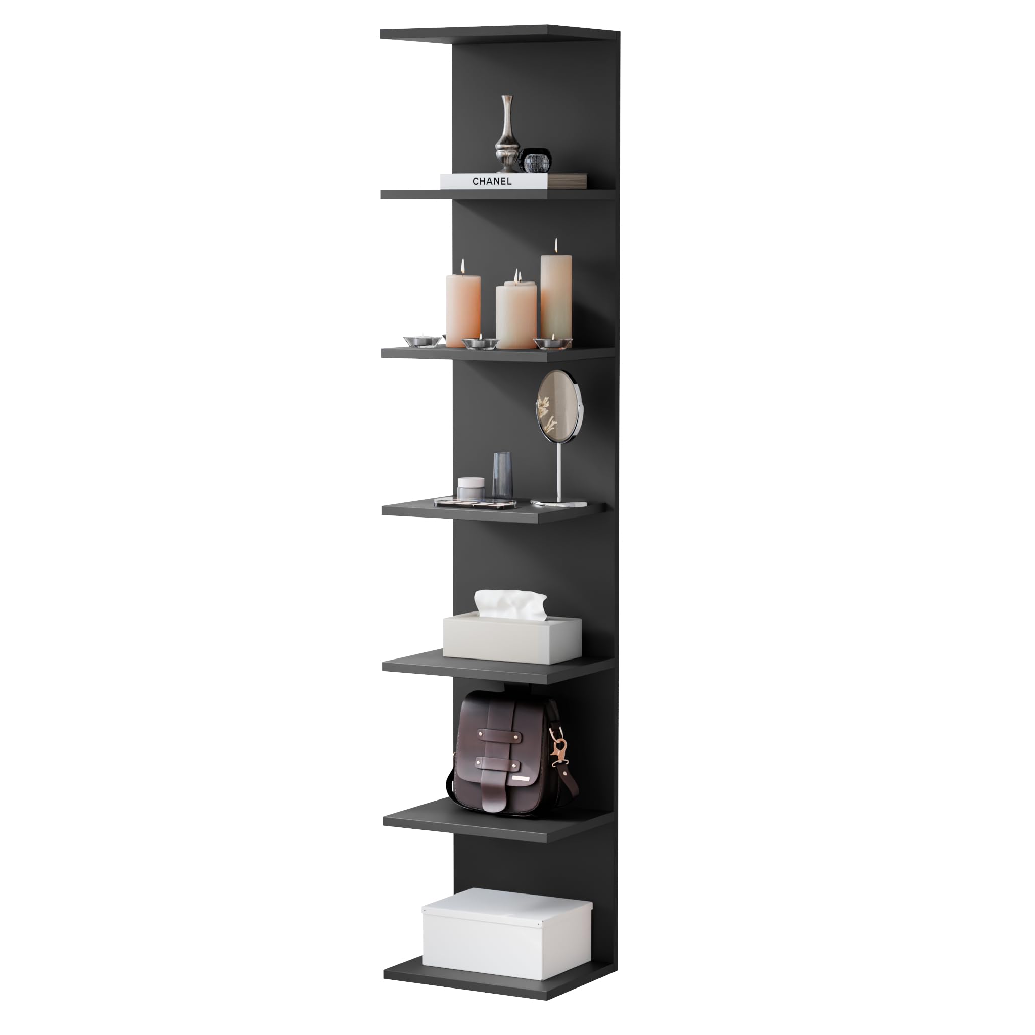ComfortCove Wall Shelf Bookcase, Wall Mounted Unit, Shelf Units, Floating Shelves, Bookcase, Storage Organizer for Bedroom, Living Room, Bathroom, Kitchen, Office, 7 Tier, Black