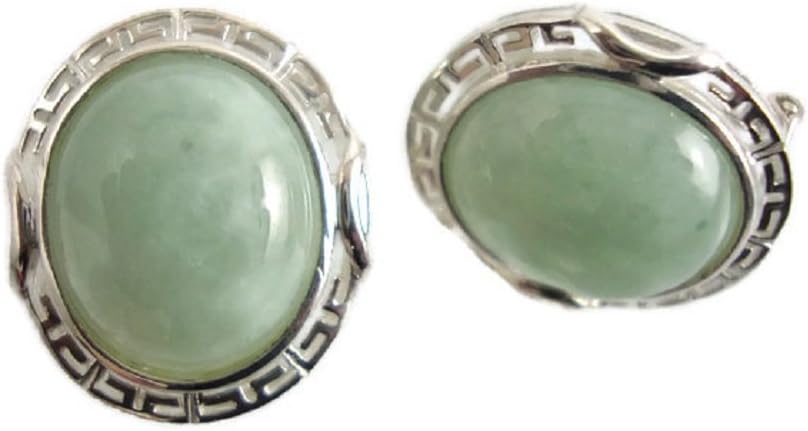 Signature 925 Sterling Silver Pale Green Oval Jade Earrings