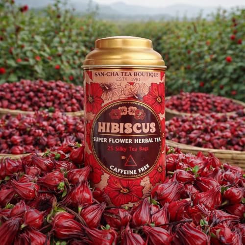 Image of Sancha Tea Boutique Hibiscus Tea | 25 Pyramid Bags | Herbal Caffeine Free Tisane | Sweet Tart Hibiscus Infusion | Wellness & BP Support