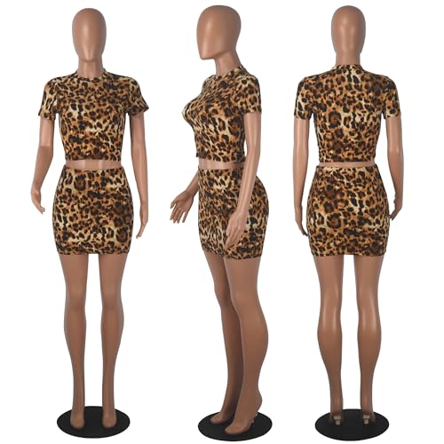 Image of PORRCEY Women Sexy Casual 2 Piece Leopard Cheetah Print Mini Dress