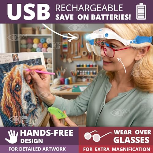 Vision Aid Expert Edition Magnifying Glasses with USB Rechargeable LED Light and Storage Case Hands Free Head Magnifier for Hobby Painting Close Work - Thumbnail 5