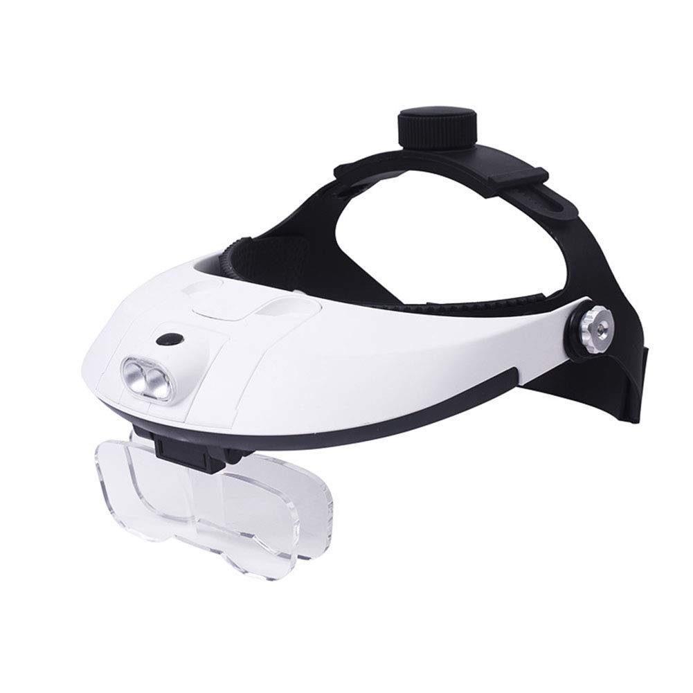 Lupa, lupa de diadema con 2 luces LED, lupa de lectura manos libres montadas en la cabeza, joyero, lupa de reloj, 5 lentes reemplazables,