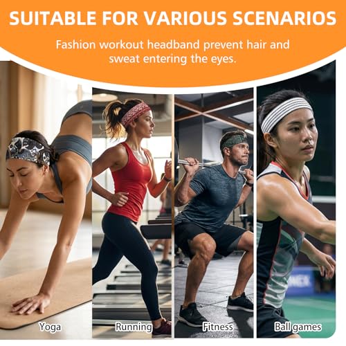 Image of 8PCS Summer-Exclusive Non Slip Sports Elastic Soft Running Fashion Headbands Absorb Sweat for Women & Men Working Out, Travel