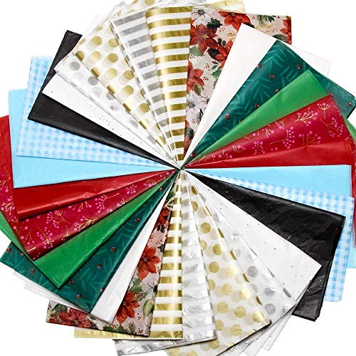 Uniqooo 120 Sheets Metallic Foil Christmas Holiday Tissue Paper, Assorted Color Mix, For Gift Bags Box Gift Wrapping Crafts Project, Party Favors,Shredded Fill,Piñata,Pompom,Confetti,20X26 Inch #TOP8