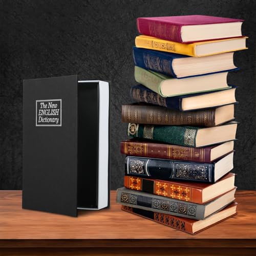 Buchtresor mit Zahlenschloss - Buchsafe Tresor für Zuhause Geheimversteck versteckter Heimtresor für Bücherregal Geldkassette Zahlenschloss zum Aufbewahren von Schlüsseln Dokumenten Schmuck (schwarz)