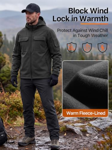 Image of FREE SOLDIER Men's Waterproof Softshell Jacket Fleece Lined Outdoor Jacket Tactical Military Hoodie Windbreaker