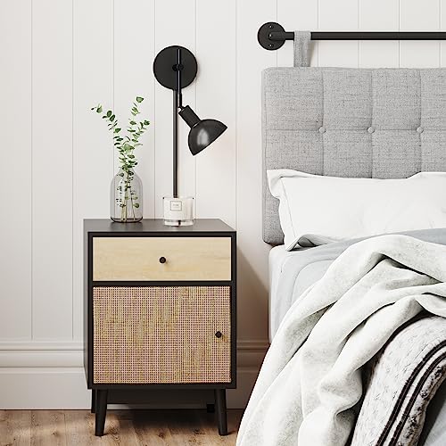 Image of Nathan James Tamlin Wall Light Fixture, Wall Mounted 1-Light Lamp, Plugin Sconce with On /Off Switch for Living Room, Reading Nook or Bedroom, Matte Black