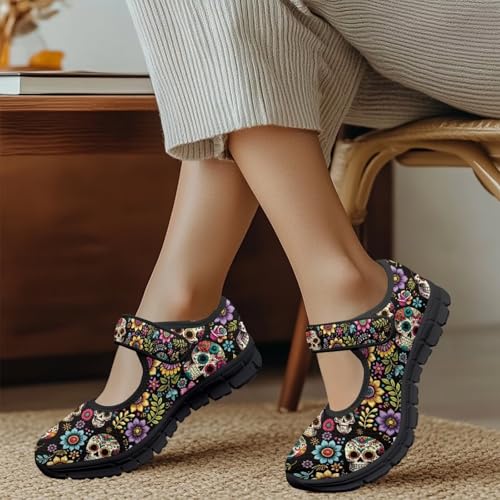 Binienty Mary Jane Shoes for Women Gothic Skull Flat Shoes Stylish Ballet Flats Youth Dressy Comfortable Daily Footwear4