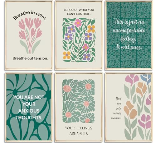 6 Pcs Mental Health Wall art Psychology Therapy Motivational Quotes