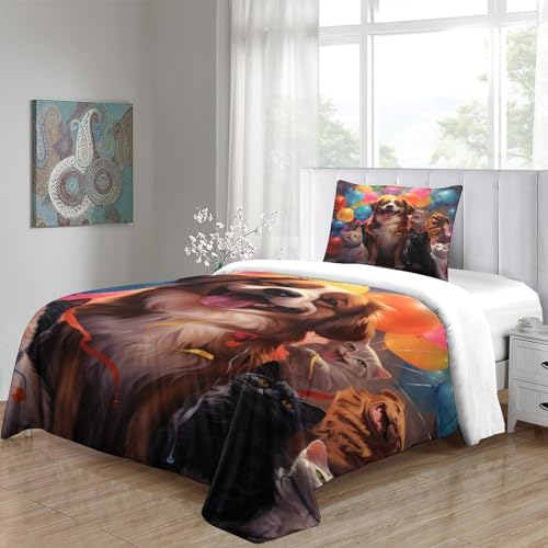 Parure de lit chat et chien microfibre thermorégulatrice housse de couette imprimée 3D - 5