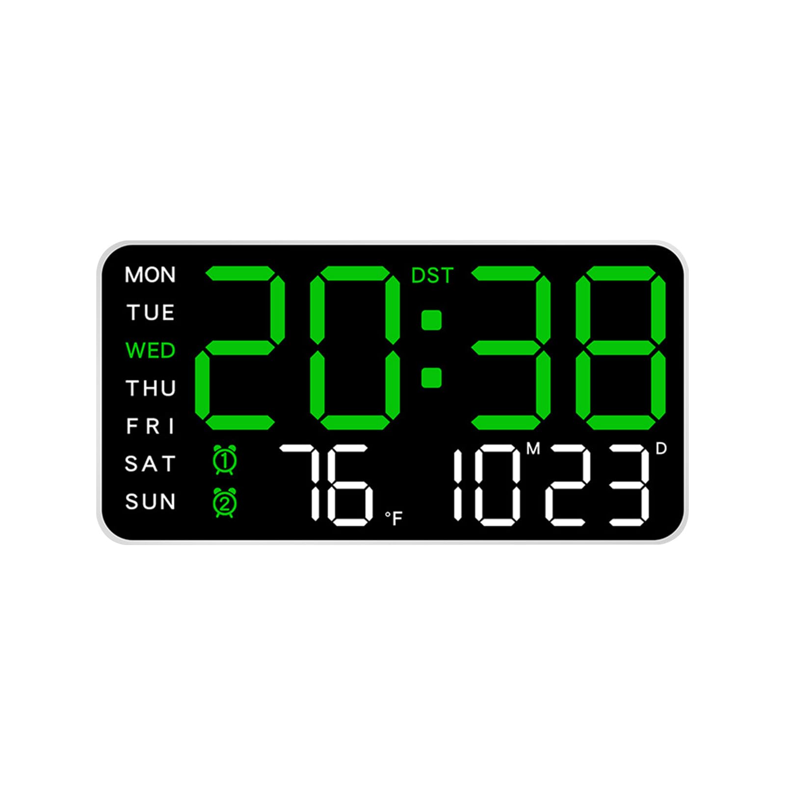 Ergocar Reloj Digital, Despertador, Fecha, Semana, Temperatura, Temperatura, Dos Relojes De Alarma, Led Digital Grande, DST, Detección Automática De Luz Automática De 8 Colores con Batería
