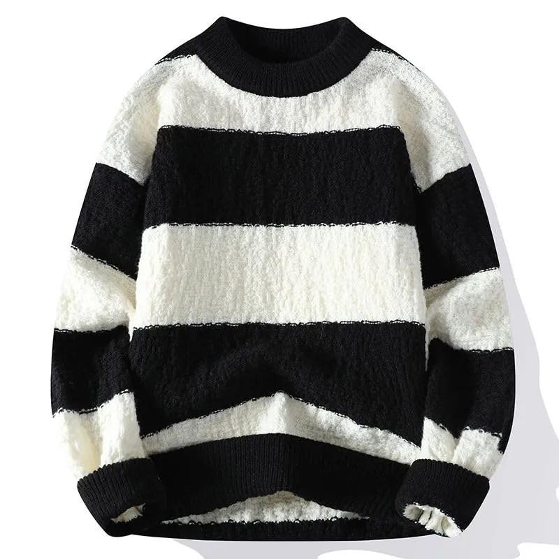 Pull décontracté ample et chaud à rayures style vintage pour les weekends d'hiver - 5
