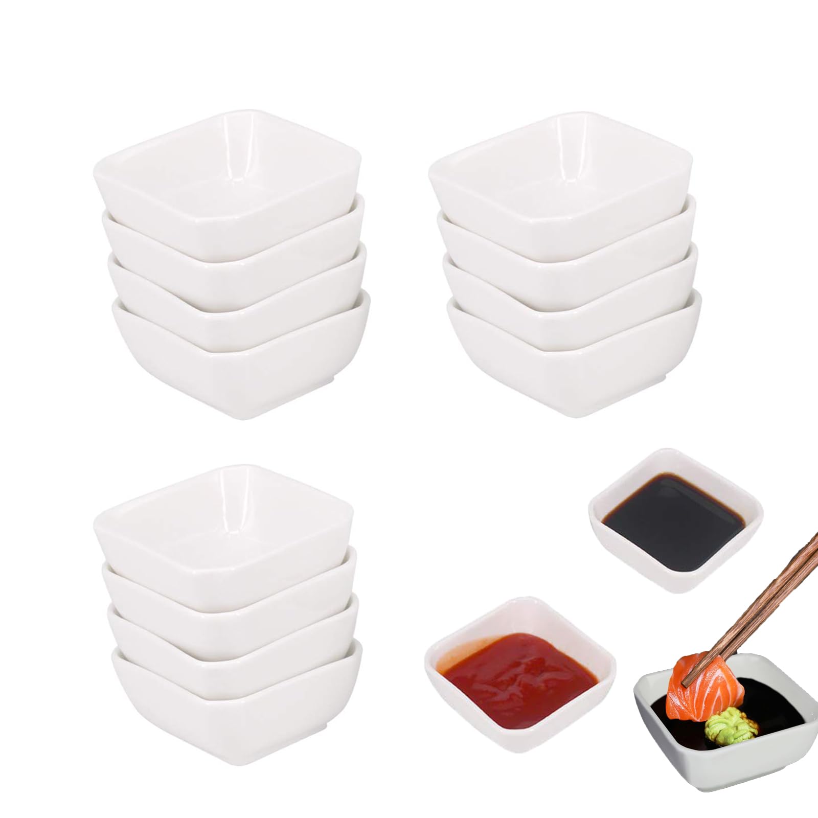 12 Pcs Square Sauce Bowls,Small Sauce Dipping Bowls 3 Oz Soy Sauce Dishes