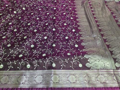 Image of Women's Glory Banarasi Satin Kanjivaram Saree Silver Zari Border Pure Soft Blend Silk Sari Kanchipuram Paithani Silk Party Wedding Festive New Ladies Sadi with Unstiched Blouse Piece.