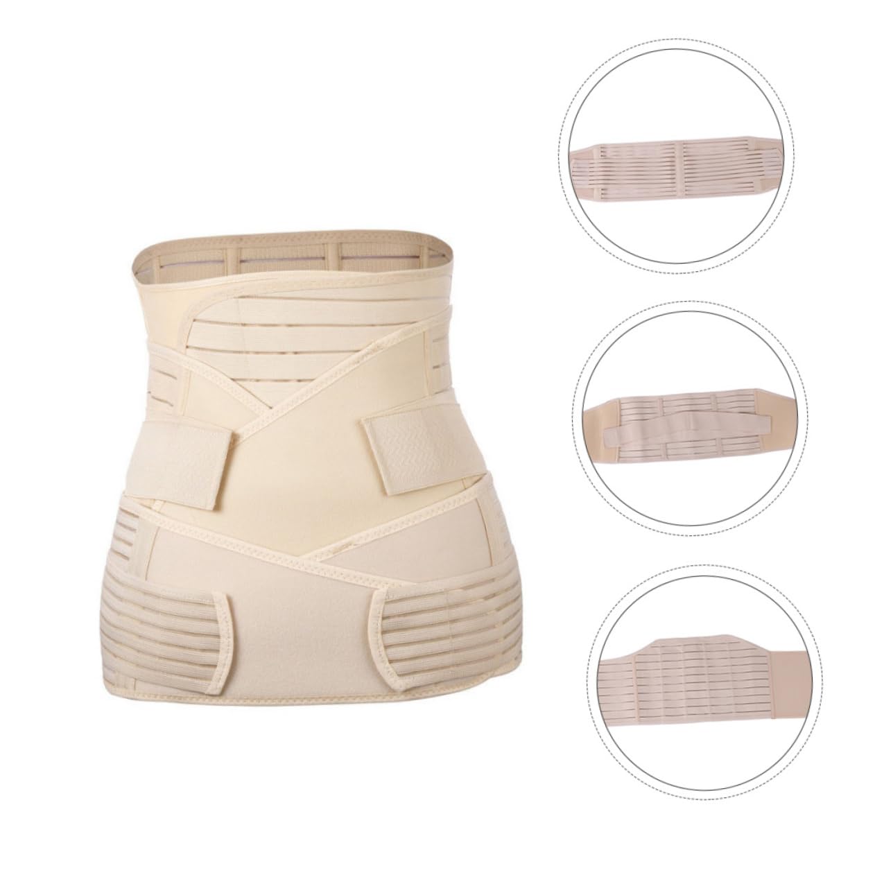 SECFOU 3pcs Postpartum Girdle Set Belly Bands for Women Waist Pelvis Support Belt Breathable Recovery Aid after Birth Comfortable Discreet Design Nude Color