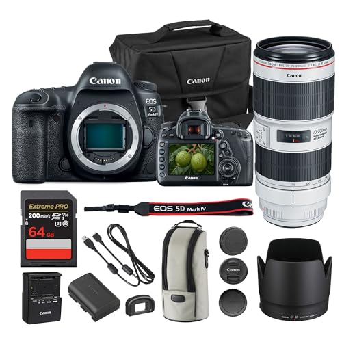 Canon EOS 5D Mark IV DSLR Camera 30.4MP Full Frame with 4K Video, Dual Pixel AF, Wi-Fi, GPS | Pro Photography Camera for Portraits, Landscapes, and Video + Canon EF 70-200mm f/2.8L Lens + Bag + More