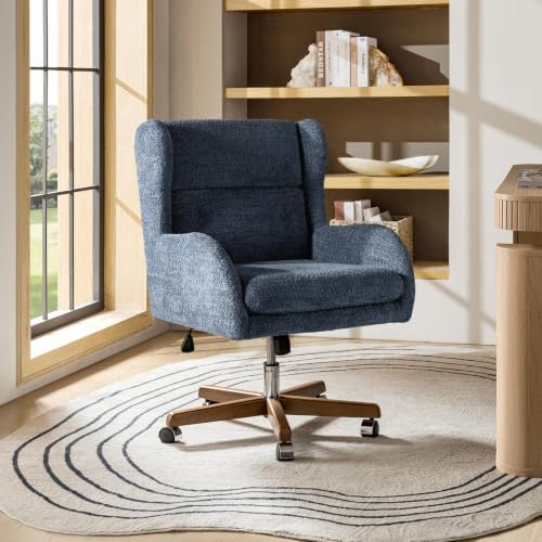 Image of HULALA HOME Modern Swivel Office Chair with Solid Wood Base, Slate-Blue