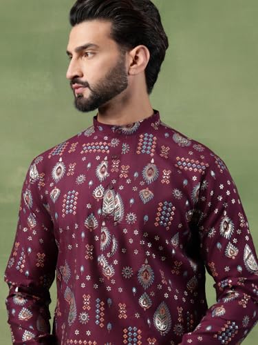 Image of SOJANYA (Since 1958 Men's Cotton Traditional Foil Print Motifs Kurta With Pyjama