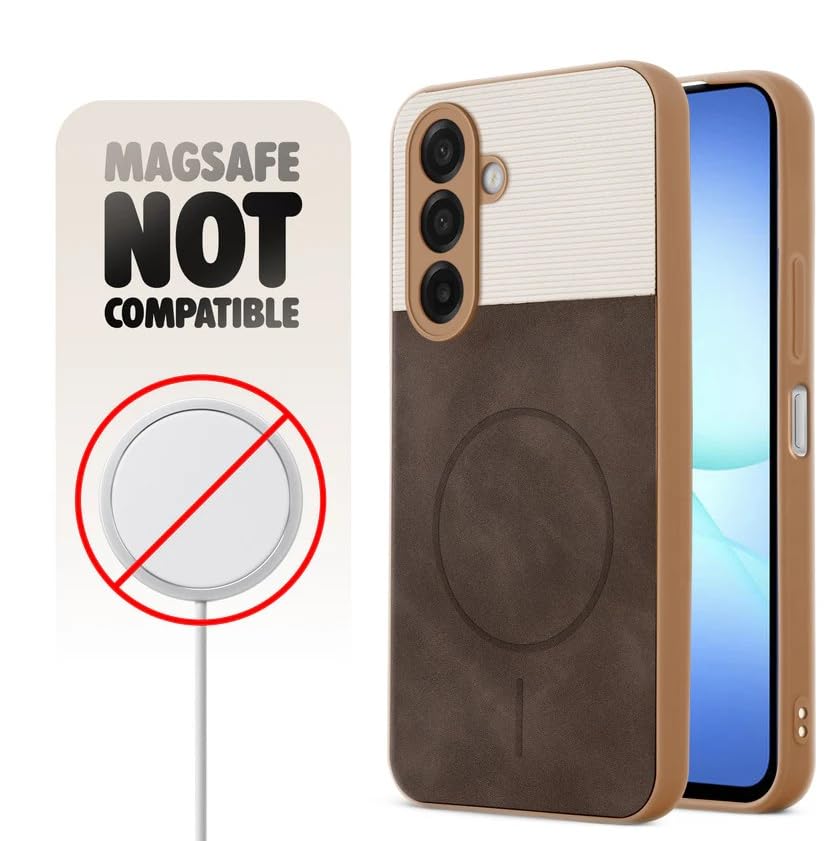 Image of Bintage CASE Mac Safe Design Hard Light Weight Back Case | Soft Border Camera Protect | Dual PU Leather Finish Back Cover Compatible for Samsung Galaxy A26 5G - White & Cherry Brown
