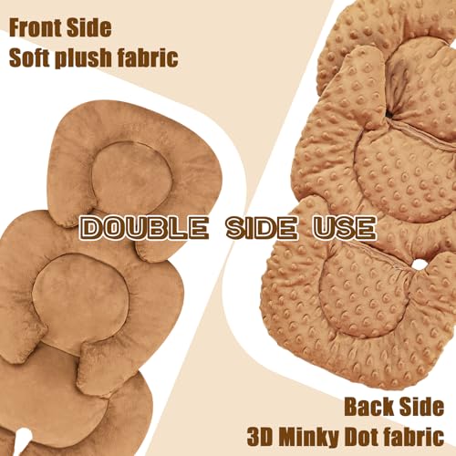 Image of GFU Infant Car Seat Insert Head and Body Support, Reversible Newborn Insert for Carseat with Strap Pads, Soft Stroller Cushion Pillow Insert for Boys and Girls, Fits for Stroller, Swing, Brown