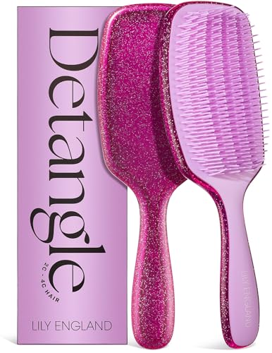 Lily England Cepillo Pelo Rizado para Desenredar y Peinar - Cepillo Pelo Antitirones para Pelo Mojado y Seco con Cerdas Flexibles - Cepillo Antirotura para Mujeres con Pelo Rizado 3c a 4c (Púrpura)