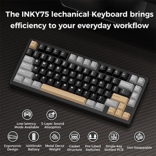 Image of MK INKY75 CNC Aluminum Mechanical Keyboard Triple-Mode Connectivity Gaming Keyboard, 75% Layout Mechanical Keyboard,with Superior Acoustics, Creamy Sounding, RGB /HMX /4000mAh(Raven Black)