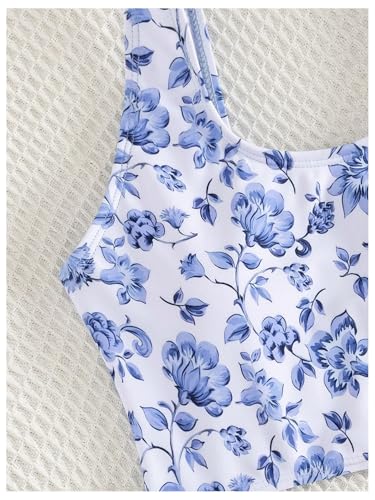 Verdusa Girl's Floral Cut Out One Piece Swimsuit Colorblock Sleeveless Bathing Suit3