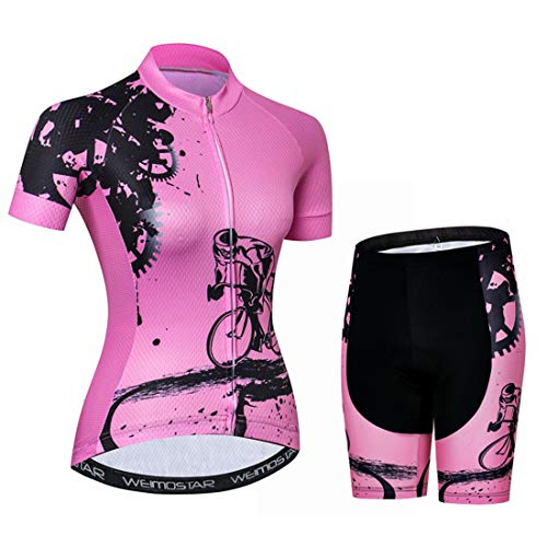 Womens Cycling Jersey Sets Sports Breathable Padded Cycling Clothing Cycling Wear Summer Pink M