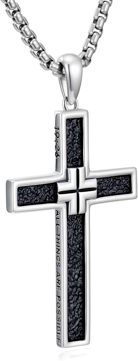 Men's Cross Necklace 925 Sterling Silver Cross Pendant Fathers Day Anniversary Birt...