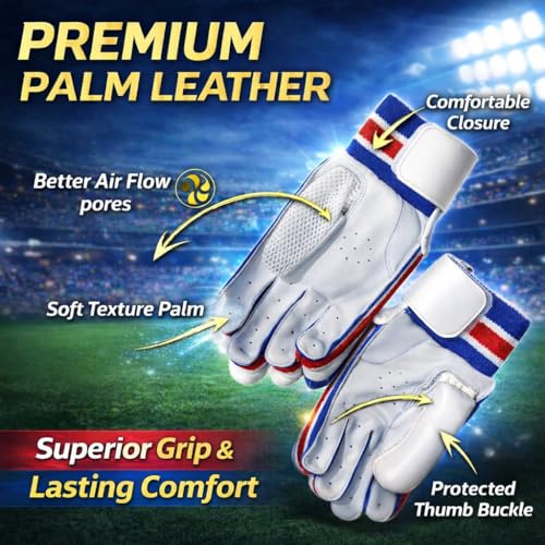 Image of Player Edition Cricket Gloves | Batting Gloves for Mens (Blue-White, Left)