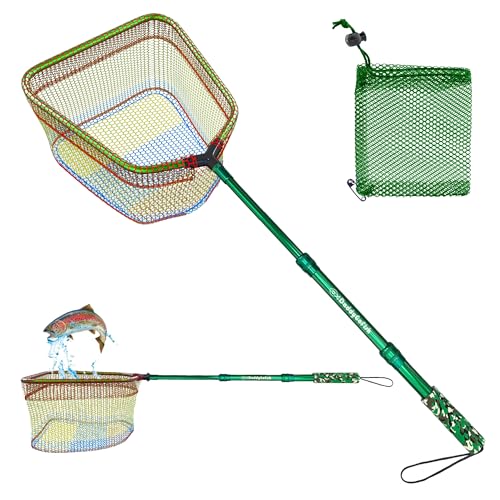 DaddyGoFish Kids Fishing Net - Extendable Telescopic Landing Net for Boy Girl Children Catching Small Fish Crab Shrimp Minnow Dragonfly Beach Pier Lake River Ocean (Style 2 (Green))