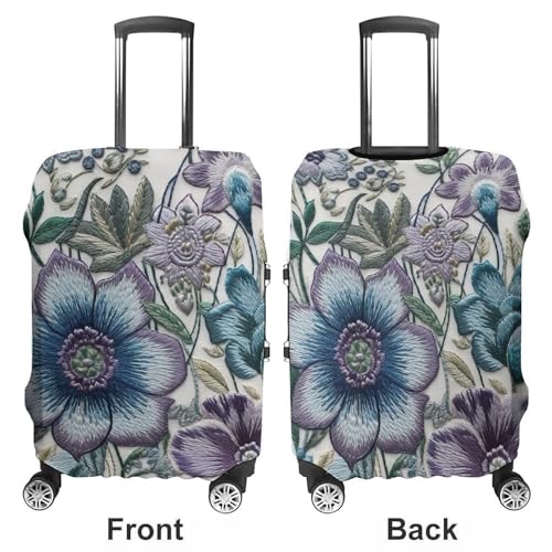 Blue Purple Flowers Luggage Cover, Washable Elastic Suitcase Cover Protector Fit 18-32 Inch Luggage3