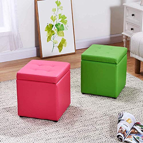 Pouf de rangement cube rose 30x30x35 cm coffre en similicuir - 5
