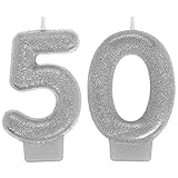 Sparkling Celebration 50th Silver Numeral Candles - 3
