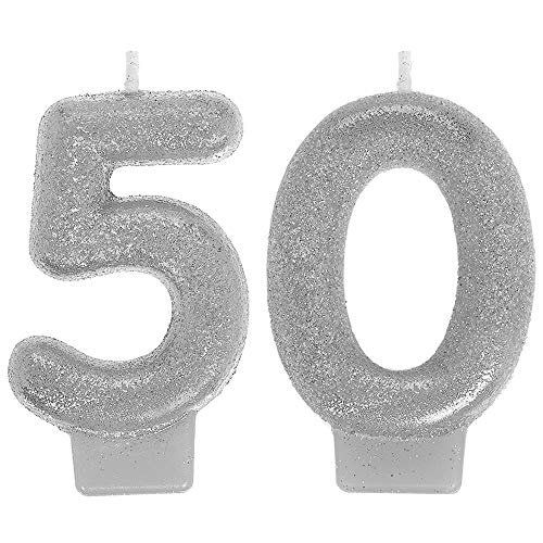 Sparkling Celebration 50th Silver Numeral Candles - 3