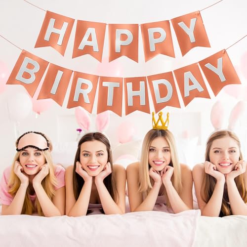 Image of Wanna Party Metallic Rose Gold Happy Birthday Banner,Gold Party Decorations Sign for Birthday Decor,Backdrop for Birthday Decoration Items for Kids & Adults (Paper)